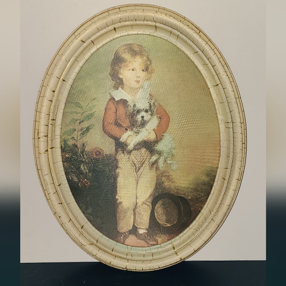 Vintage framed print by Arthur Devi’s‎ boy dog antique frame EUC - Picture 1 of 2
